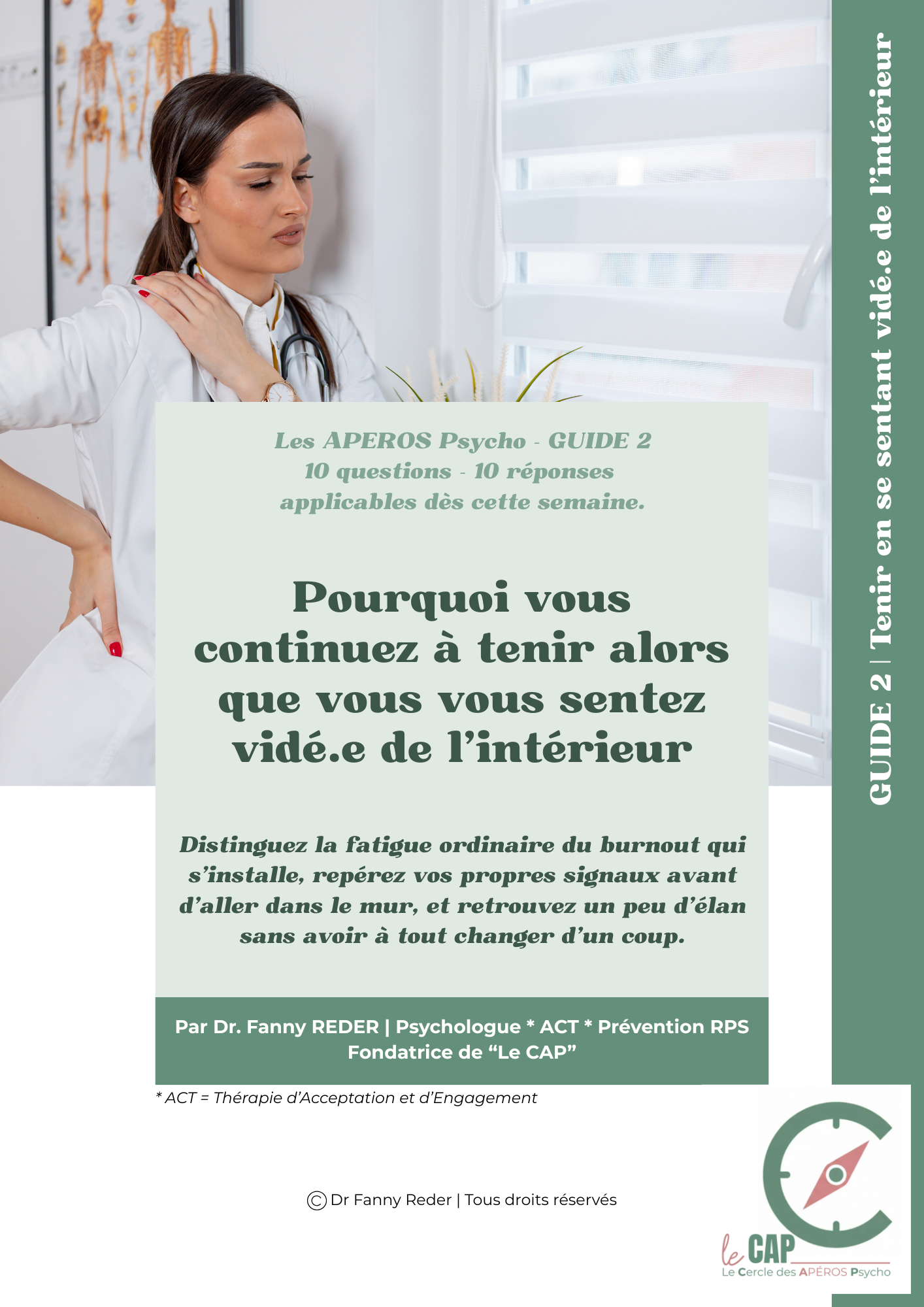 Page de couverture du guide gratuit « Pourquoi vous continuez à tenir alors que vous vous sentez vidé·e » de Dr Fanny Reder, sur les signaux d'épuisement professionnel des aidants.