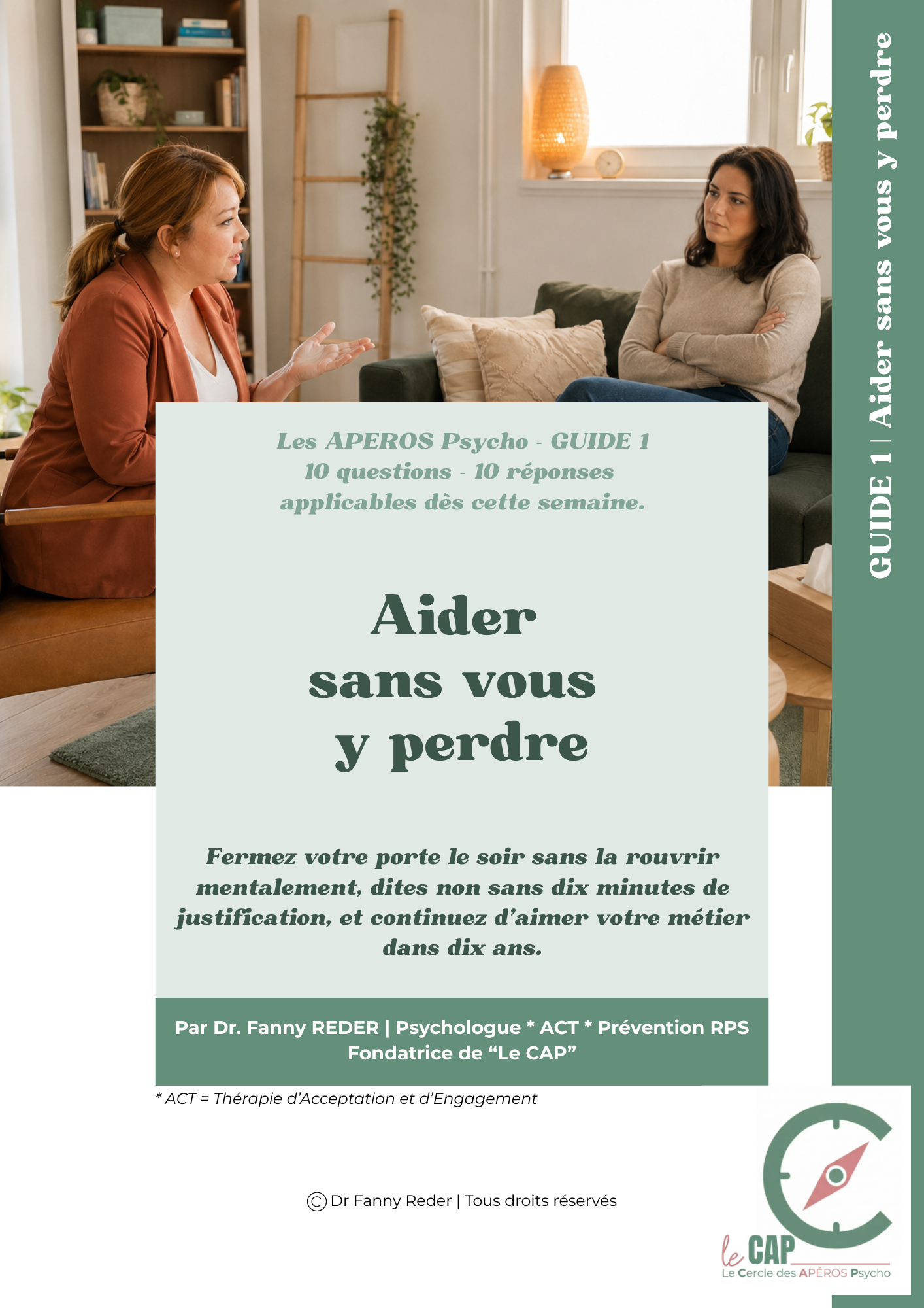 Page de couverture du guide gratuit « Aider sans vous y perdre » de Dr Fanny Reder, sur les limites professionnelles des soignants et thérapeutes.